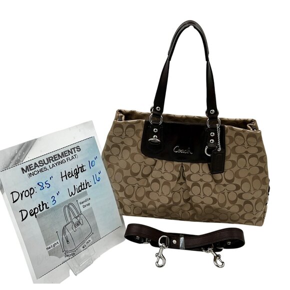 COACH Signature Stripe Pleated Tote Women’s Bag Khaki Brown F15510 - Picture 4 of 13